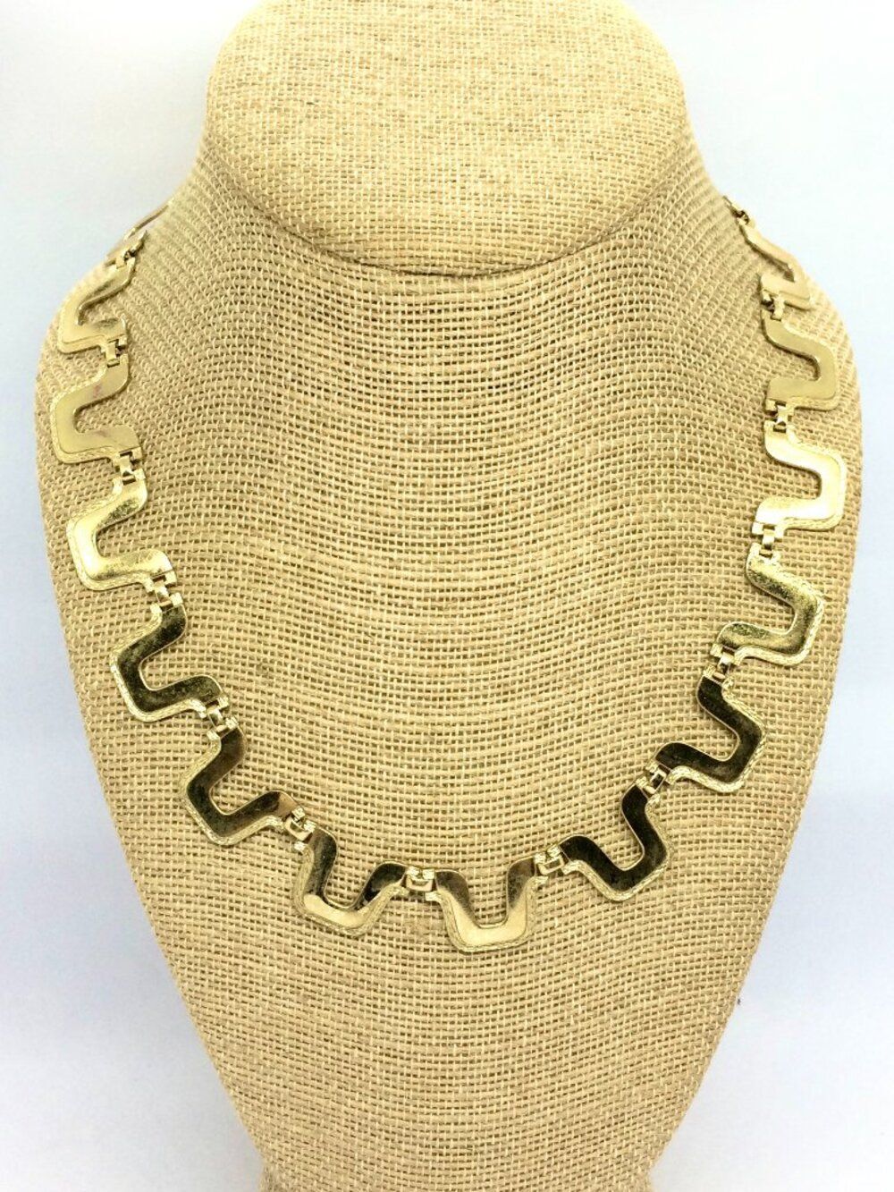 VINTAGE GOLD TONE Necklace Abstract Wave Link Collar Mod Geometric Modernist